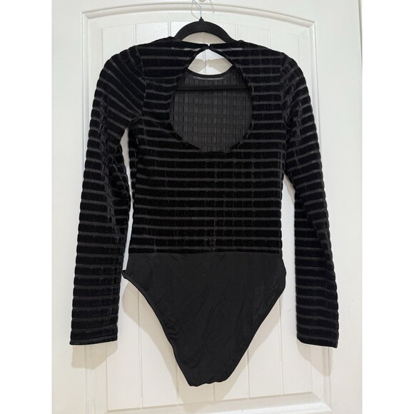 Desigual Velvet NWT Sz L Bodysuit Medium Striped Tulle Slim Stretch Back Keyhole - Picture 2 of 7